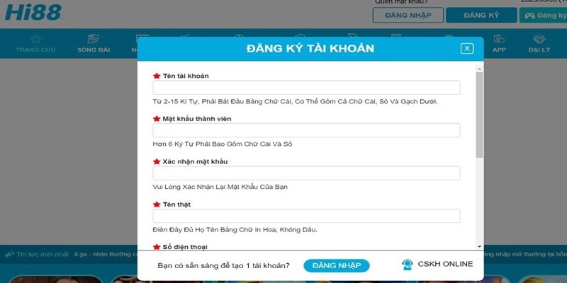 3 bước đăng ký tài khoản HI888 chơi game cực dễ